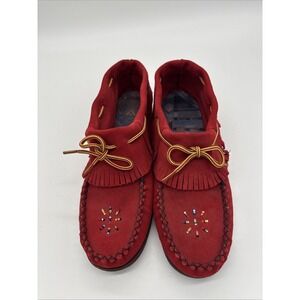 Red Suede Beaded Women's Moccasin Sandals Size 10